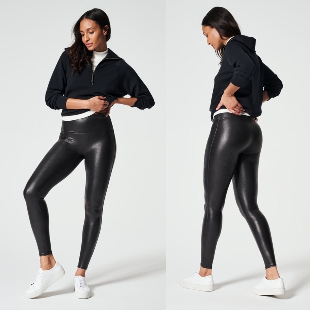 Spanx Black Faux Leather Leggings Women’s Size Large